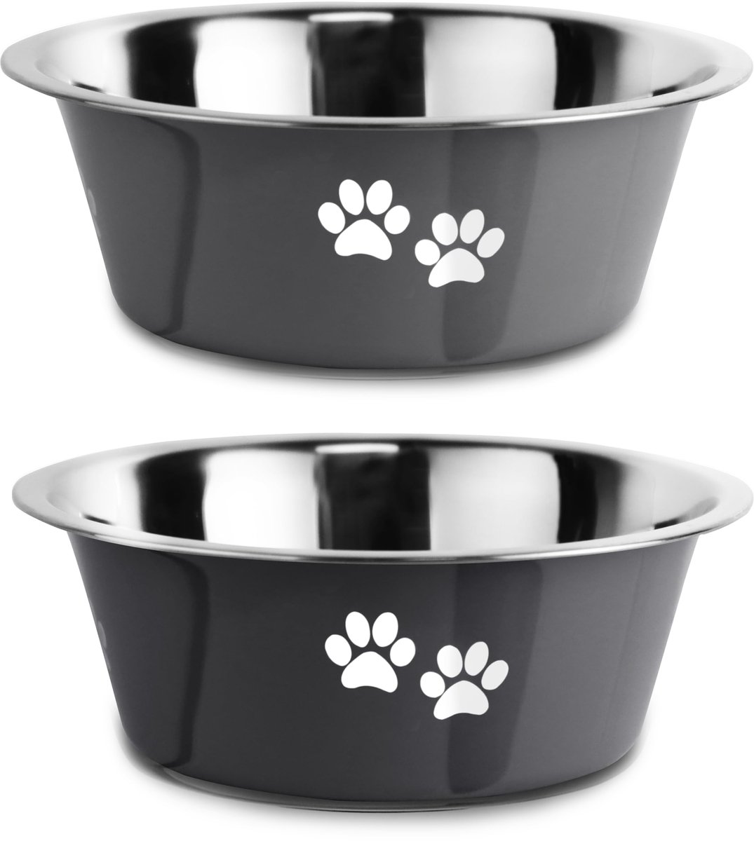 Set van 2 - Voerbakken - Voerbakken voor huisdieren - Roestvrij staal - Antislip rubberen voet - 21 cm - Bedrukt - Voerbak - Waterdispenser - Geschikt voor kleine, middelgrote en grote honden - 21 cm - 1450 ml - Zwart