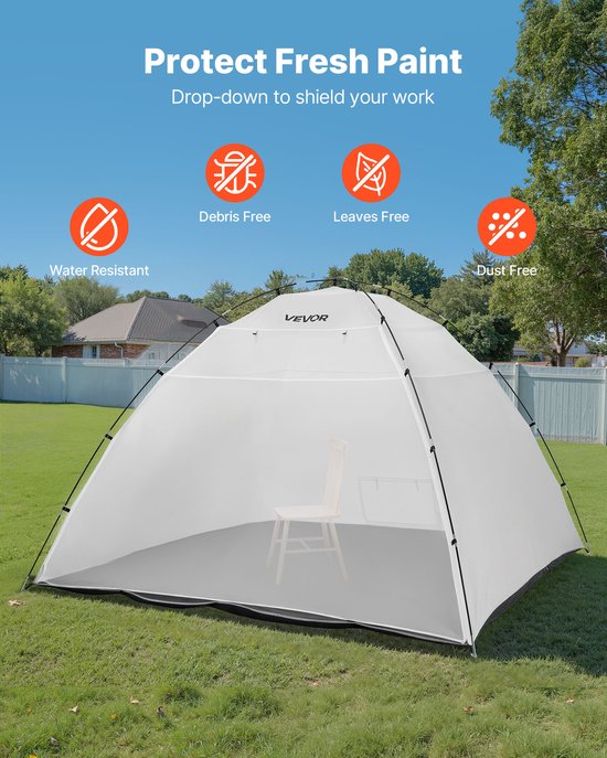 VEVOR Draagbare Spuitcabine-tent (295x292x202 cm Werkoppervlak) Spuitcabine-tent voor Spuitverven, Waterdichte Spuitcabine met Geïntegreerde Vloer en Oproldeur voor Kasten, Stoelen en Tafels van Merkloos — afbeelding 3