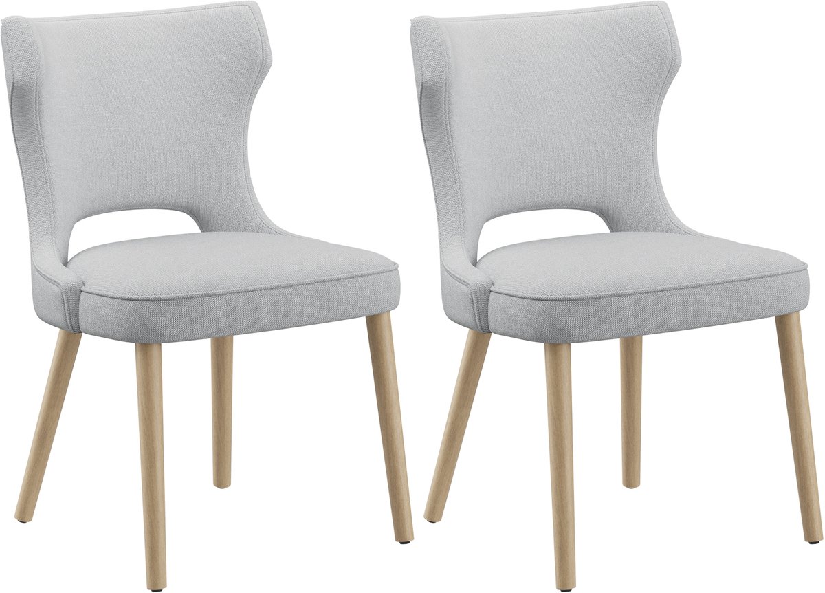 COLAMY Houten eetkamerstoelen - Set van 2 - Moderne gestoffeerde eetkamerstoelen - Wingback dik kussen - Stoffen keukenstoelen - Lichtgrijs