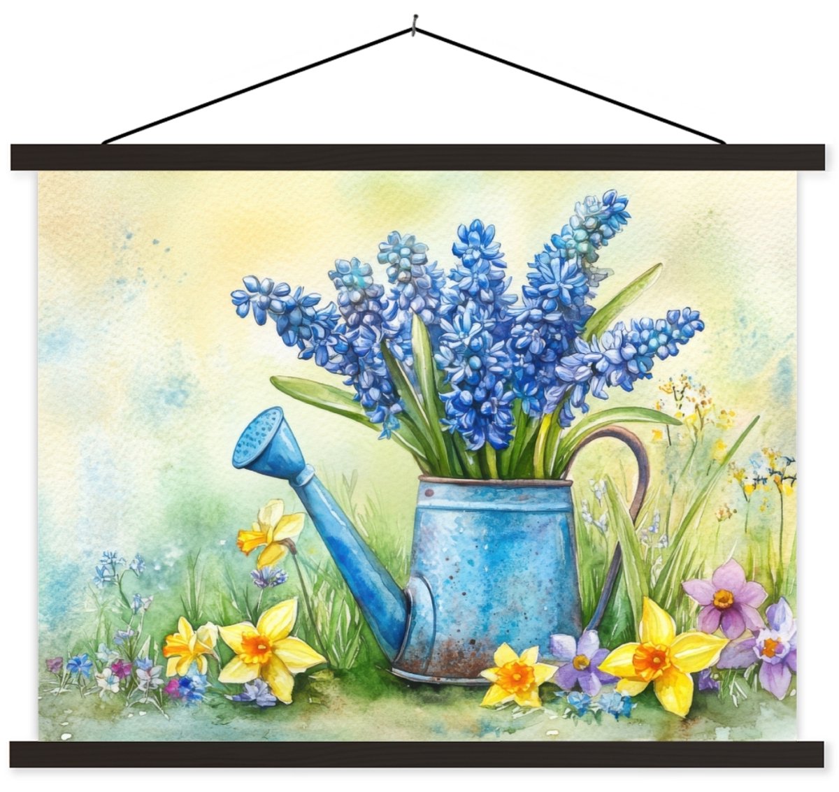 Posterhanger incl. Poster 120x90 cm - Schoolplaat - Gieter - Lavendel - Bloesems - Textiel
