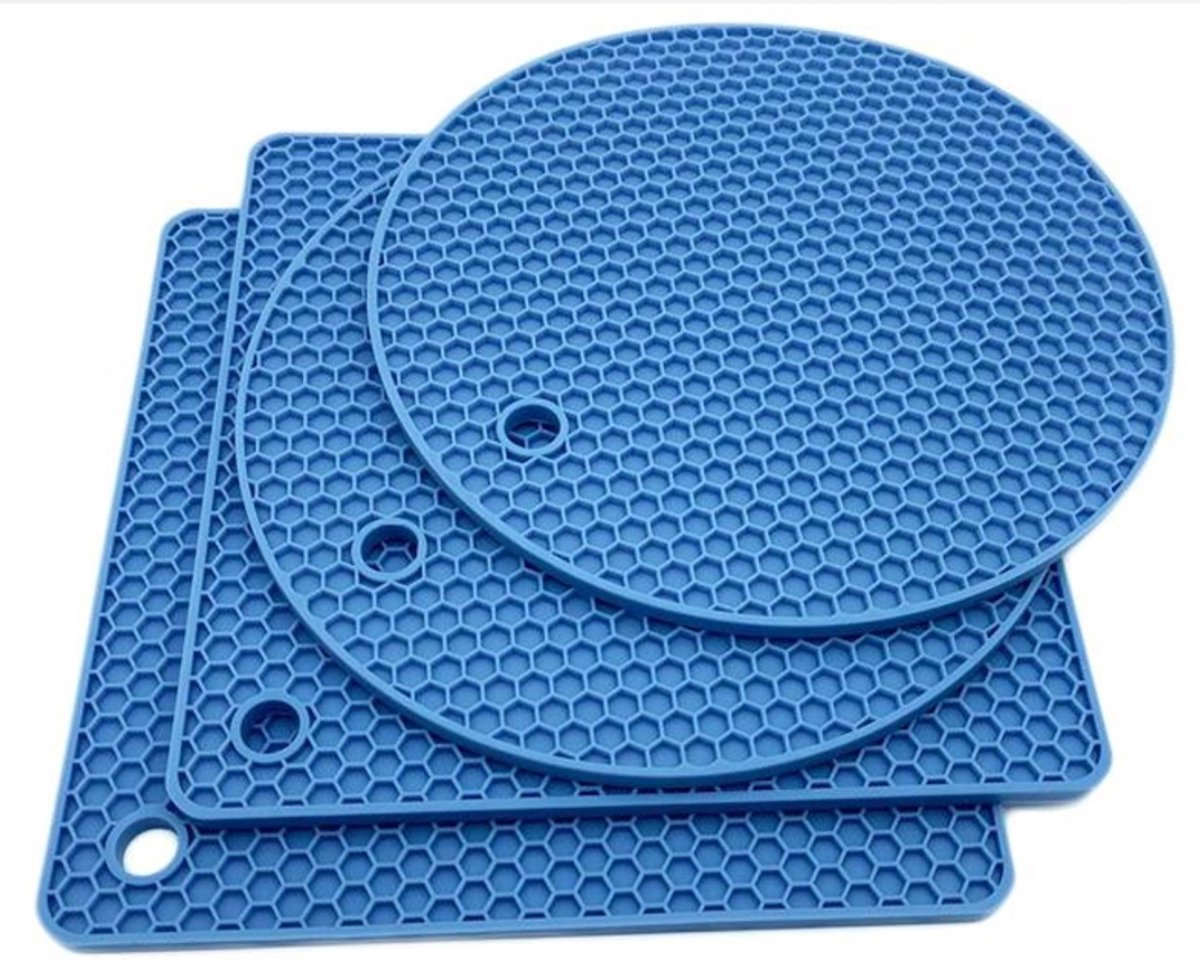 4 Stuks Siliconenmatten, Hittebestendige Pannenlappen, Multifunctionele Antislip Pannenlappen Voor Pannenlappen In De Keuken, Kookplaten, Siliconen Van Voedingskwaliteit (Blauw)