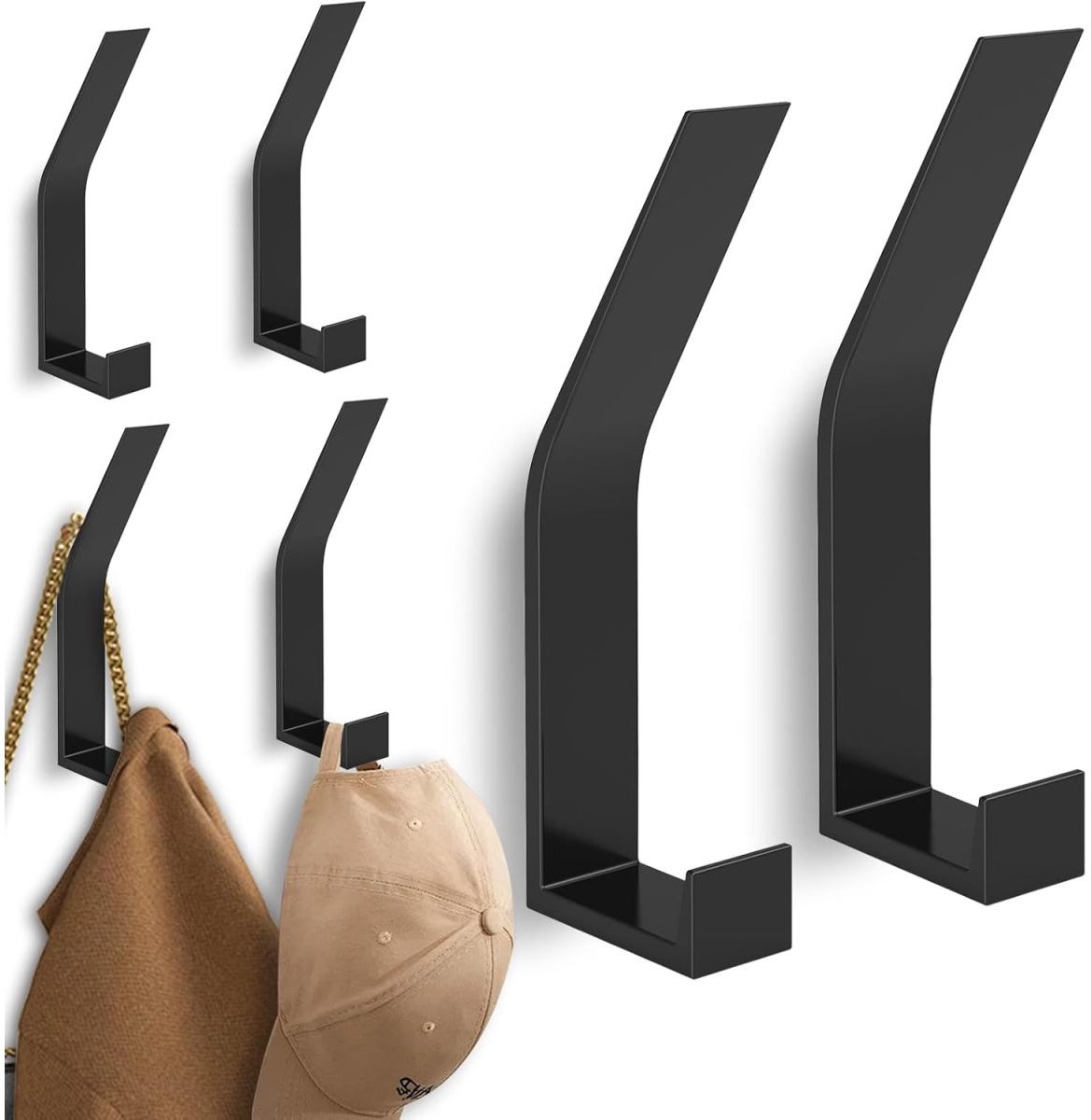 QTTVBTNA - 6 Stuks Wandhaak Set - Moderne Metal Garderobek - Geschikt voor Hal, Badkamer & Slaapkamer - Voor Jassen, Tassen, Hoeden & Handdoeken - Zwarte Decoratieve Haak - Zware