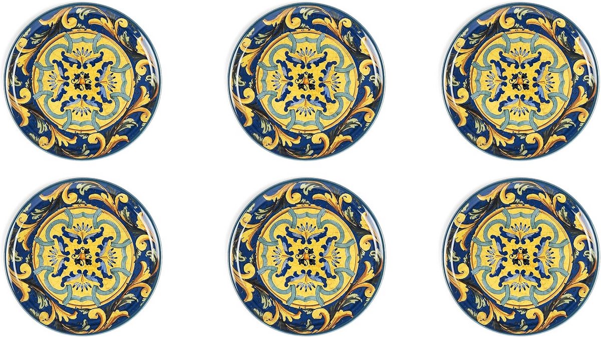 Set van 6 Porseleinen Pizza Borden 31,5 cm met Siciliaanse Kleuren