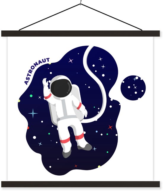 Posterhanger incl. Poster 40x40 cm - Schoolplaat - Illustratie - Astronaut - Kinderen - Textielposter - Zwarte latten