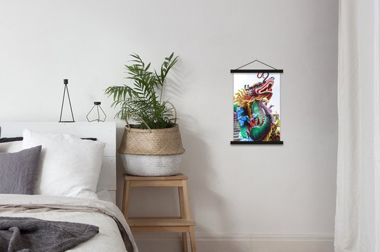 Dragon coloré devant un temple en Chine affiche textielposter lattes noires 40x60 cm - Tirage photo sur plaque scolaire (décoration murale salon / chambre)