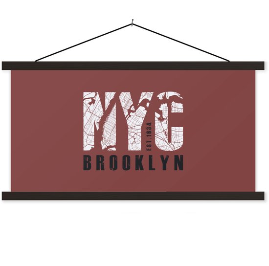 Porte-affiche avec affiche - Affiche scolaire - New York - Carte - NYC - 150x75 cm - Lattes noires