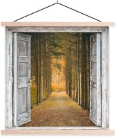 Porte-affiche avec affiche - Affiche scolaire - Forêt - Automne - Transparent - 120x120 cm - Lattes vierges