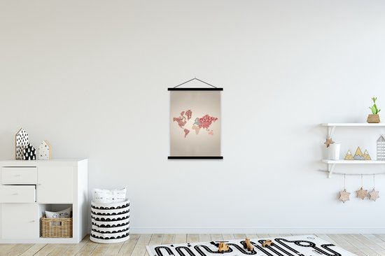 Wanddecoratie - Wereldkaart - Letters - Land - Schoolplaat - 90x120 cm - Textielposter - Textiel poster