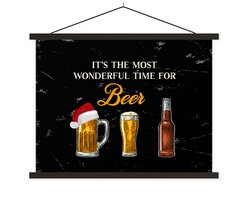Posterhanger incl. Poster 150x113 cm - Schoolplaat - Kerst - Bier - It's the most wonderful time for beer - Kerstmuts - Spreuken - Quotes - Textielposter - Zwarte latten