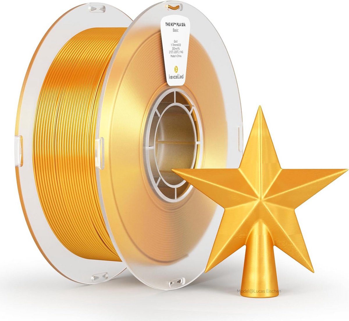 Zijde PLA Filament 1.75mm 1KG Glanzend 3D Printer Materiaal +/- 0.03mm Nauwkeurigheid Goud