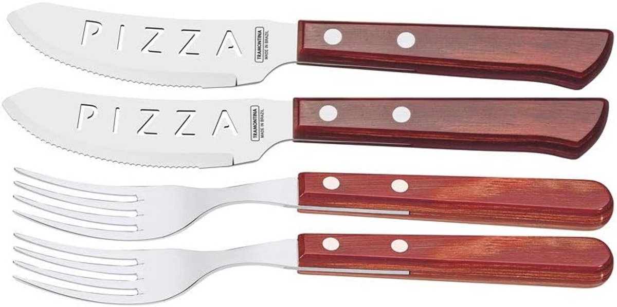 Pizza Bestekset 4 Delig Rood - Ideaal Voor Serveren en Snijden