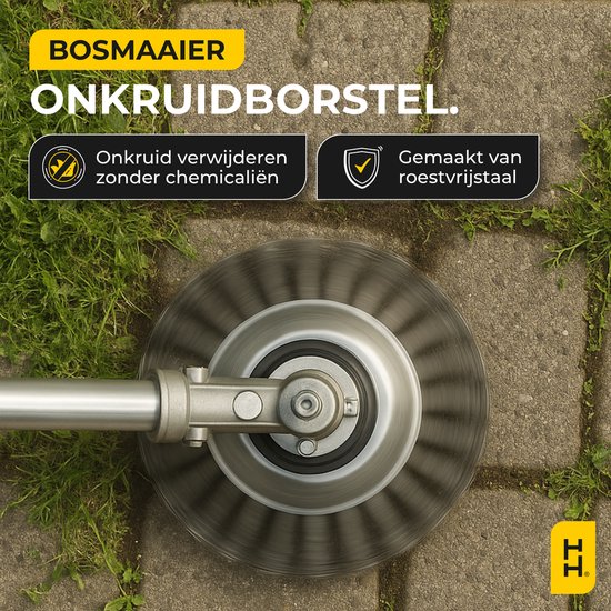 HANDY HARRY® Universele Onkruidborstel - Ø20 cm - Voor Bosmaaiers & Trimmers - Inclusief Montageset - Gehard Staal - Voegenborstel - Oppervlaktebehandeling - Roest & Vuil Verwijderen van Merkloos	 — afbeelding 2