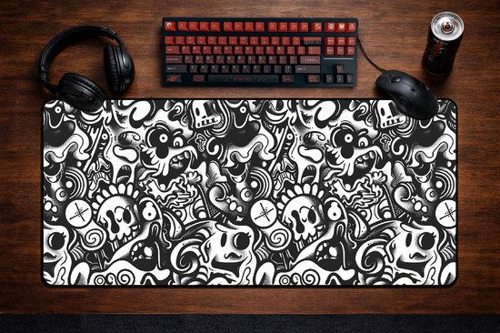 Muismat xxl - Doodle Apocalypse - Gaming - 900 x 400 x 3 mm - Antislip