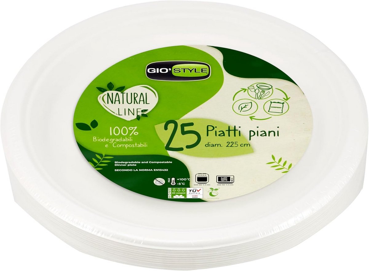 25 Witte Wegwerpborden van Cellulose Ø 22,5 cm - Biologisch Afbreekbaar en Composteerbaar