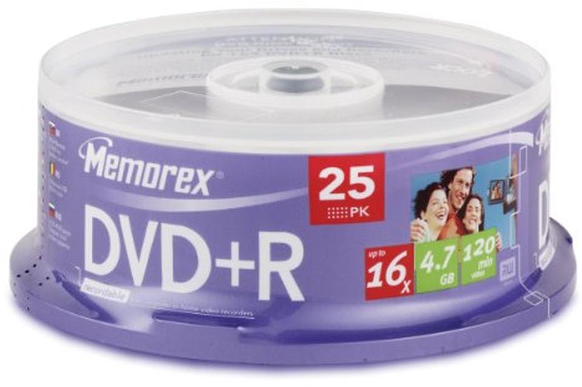 DVD+R Blanling bedrukbaar in Cakebox - 25 stuks - 16x Speed