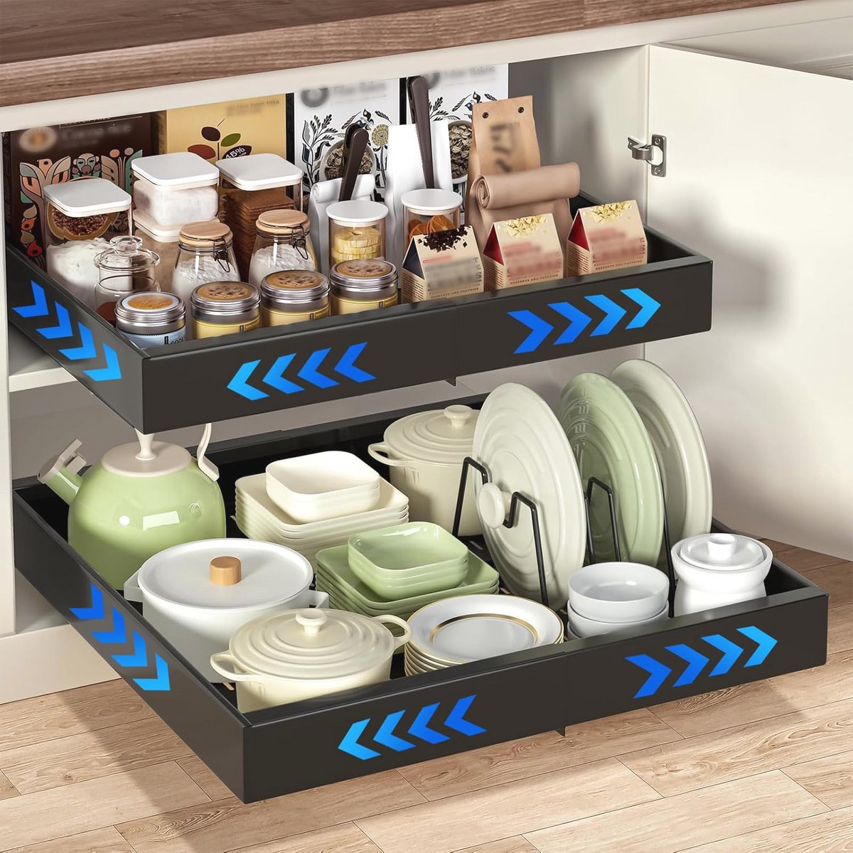 Uittrekbare kastorganizer voor keuken en badkamer - Verstelbare telescopische lade 68 cm