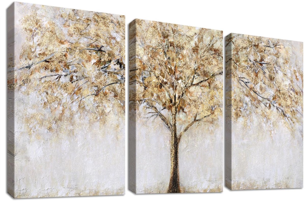 Unyqoos Drie Delige Canvas Schilderijen Set met Abstracte Boom voor Woondecoratie Fonkelende boom