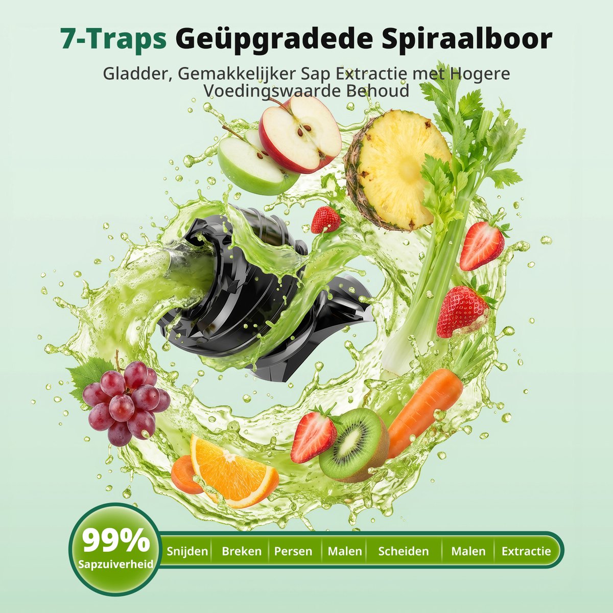 AIRMSEN Slowjuicer: Brede vulschacht, geen zeef, makkelijk schoon thumbnail 7