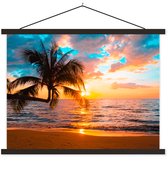 Support pour affiches avec affiche 150 x 113 cm - Affiche scolaire - Palmier - Coucher de soleil - Horizon - Plage - Mer - Tropical - Affiche textile - Lattes noires