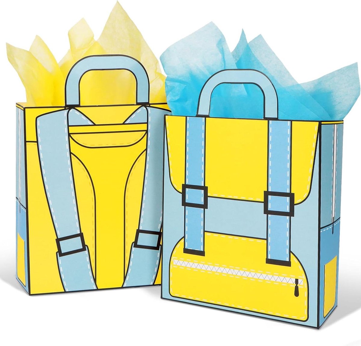 VVGoods - Geschenkzakjes eerste schooldag - 10 stuks - papieren zakken - motief zijdepapier - geschenkverpakking - blauw