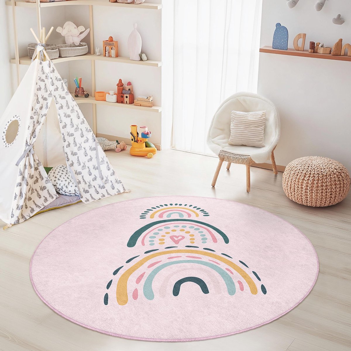 Mila Home - Kindertapijt Rond - Vloerkleed Kinderkamer Tapijt - Speeltapijt - Wasbaar - Antislip - OEKO-TEX Gecertificeerd - 519 2