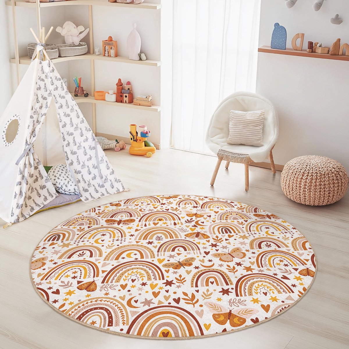 Mila Home - Kindertapijt Rond - Vloerkleed Kinderkamer Tapijt - Speeltapijt - Wasbaar - An