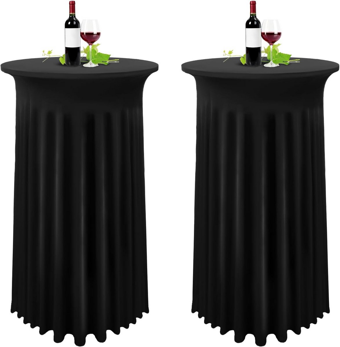 Set van 2 zwarte stretch bartafelhoezen voor rond 80 x 110 cm