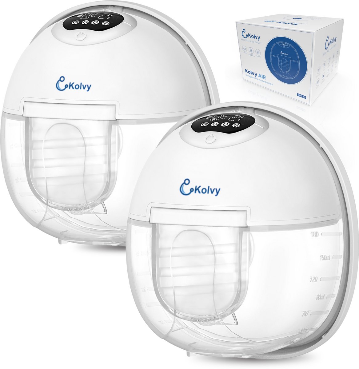Bol.com Kolvy® Air Draadloze Elektrische Borstkolf - Dubbel - Intelligente Kolfapparaten - Handsfree Breast Pump - Incl. 5 Maten... aanbieding