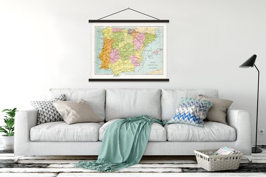 Affiche scolaire - Carte Vintage de l'Espagne et du Portugal - 120x90 cm - Lattes noires