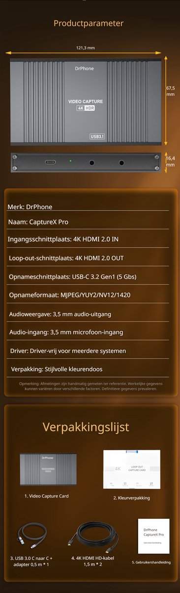DrPhone CaptureX Pro - 4K240 Capture Card 4K60Hz HDR HDMI Loop-Out 240Hz USB 3.2 Live Game Opname Streaming thumbnail 4