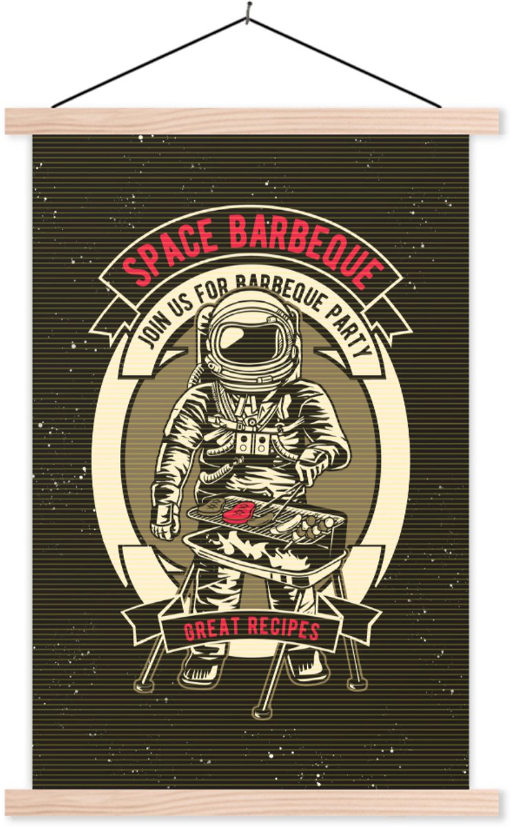 Posterhanger incl. Poster 60x90 cm - Schoolplaat - Vintage - Astronaut - BBQ - Textielpost