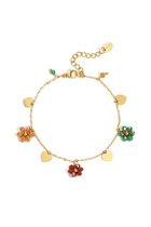 Goudlief.nl Minimalistische armband hartjes en bloemetjes - Goudlief - 16 + 3 cm - Stainless steel - Nikkel vrij - Dames armband - Gouden armband - Kerst sieraden - Kerst cadeau - Moederdag - Valentijn - Cadeau voor dames