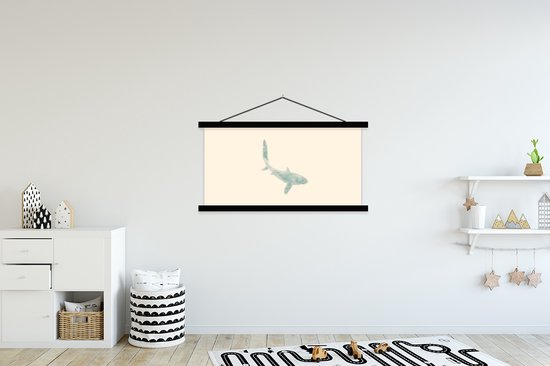 Porte-affiche avec affiche - Affiche scolaire - Poisson - Mer - Aquarelle - 150x75 cm - Lattes noires