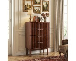 ADFBL ladekast met 6 laden – 60x34x91cm – Hoge ladekast in eikenkleur – Smalle kast met geribbelde constructie – Moderne stijl – Geschikt voor slaapkamer en woonkamer – Multifunctionele opbergkast