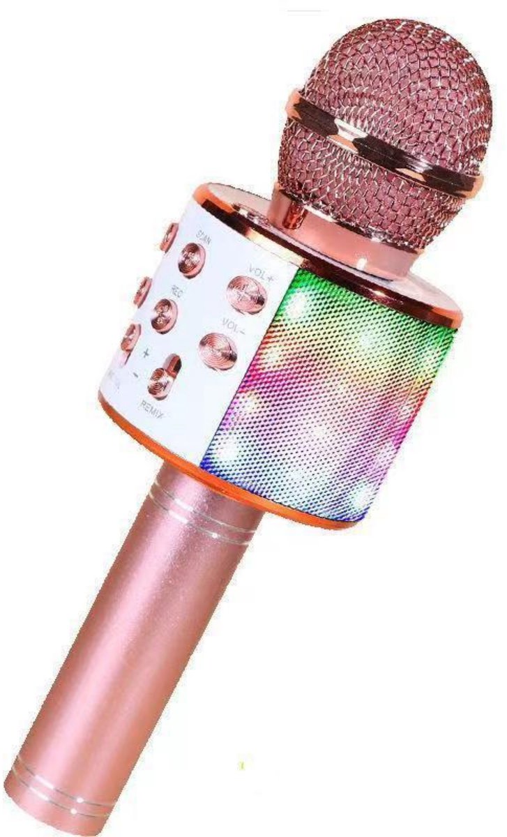 Kraftverdia Kinder Karaoke Microfoon - Draadloze Microfoon met Bluetooth Speaker - 4 Stemmodi en Echo Effect - Kleurrijke LED Verlichting - Geschikt voor Thuis, Feestjes en Reizen - Educatief Speelgoed
