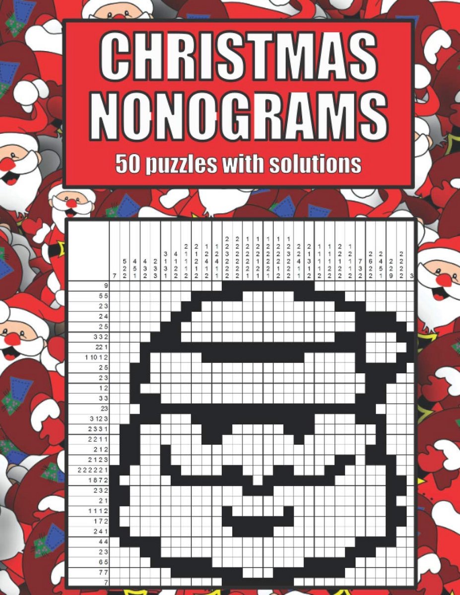 50 Kerst Nonogrammen Puzzelboek met Oplossingen - Logica en Hersentraining