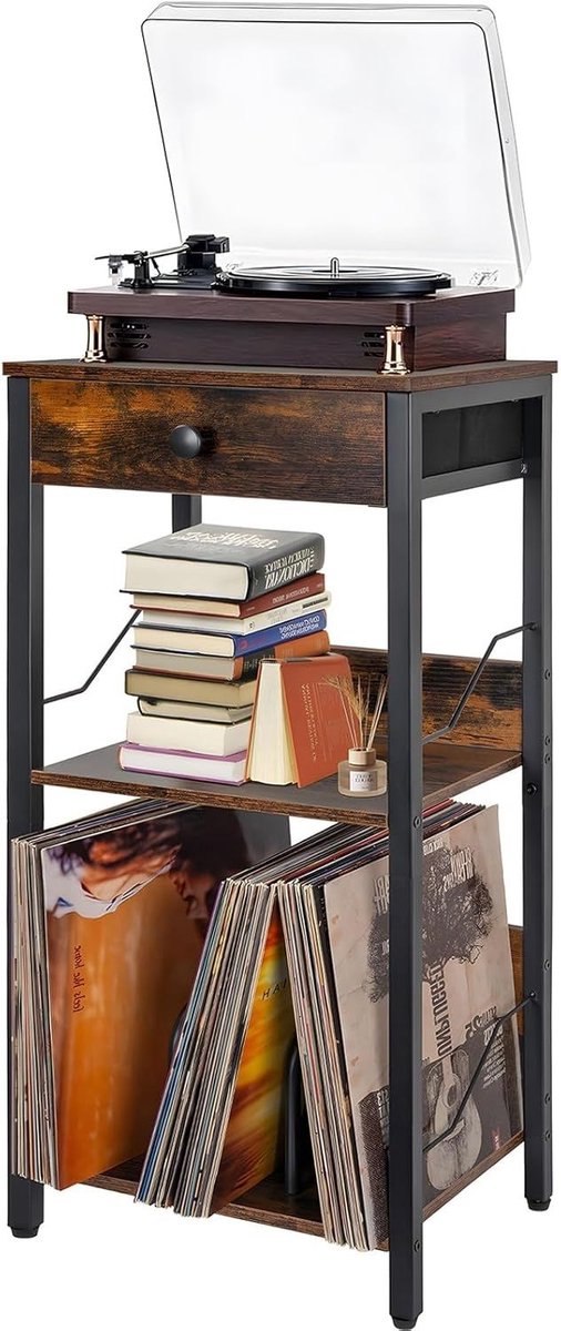 SNJY® Platenspeler Meubel - Platenspeler Kast - LP Houder - Platenhouder - 30L x 40B x 75H cm - Hout/Zwart