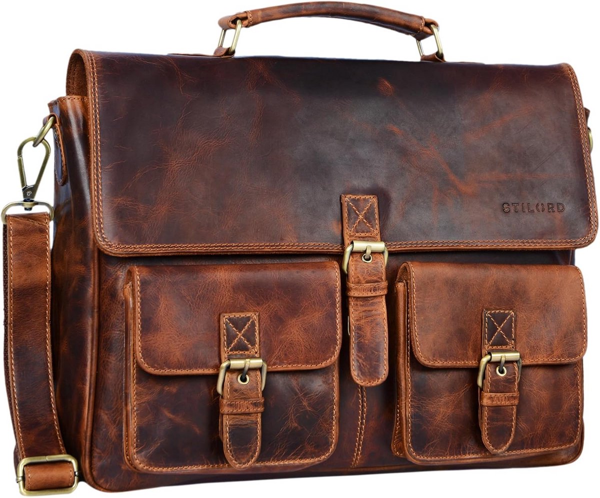 Leren Aktetas Heren Vintage XL Schoudertas voor 15.6 Inch Laptop en A4 Documenten