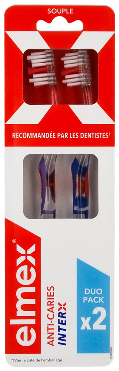 Elmex Anti-Caries InterX Zachte Tandenborstel Duo Pack (Kleur : Blauw en violet)