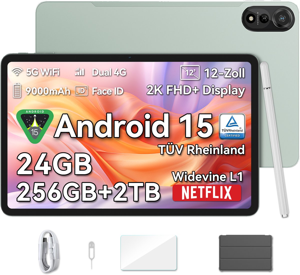 Blackview Tablet MEGA 2 Android 15 Tablet - 4G LTE+WiFi - 12 Inch - 36GB+256GB - Widevine L1 - 9000mAh - Groen