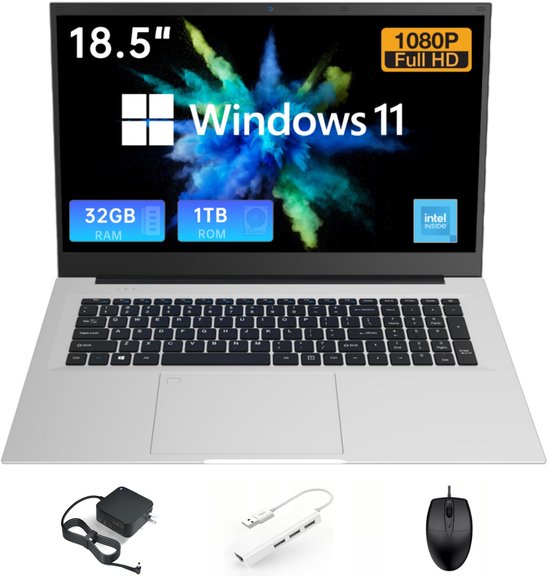 Acmine Laptop - 18.5" FHD IPS - 16 GB RAM - 1TB SSD - Twin Lake N150 - Windows 11 - Vingerafdrukontgrendeling - Met AZERTY-Toetsenbordsticker - Grijs - Acmine - Hoofdafbeelding