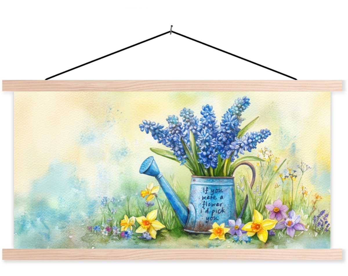 Posterhanger incl. Poster 150x75 cm - Schoolplaat - Lavendelbloemen - Quote - Gieter - Tex