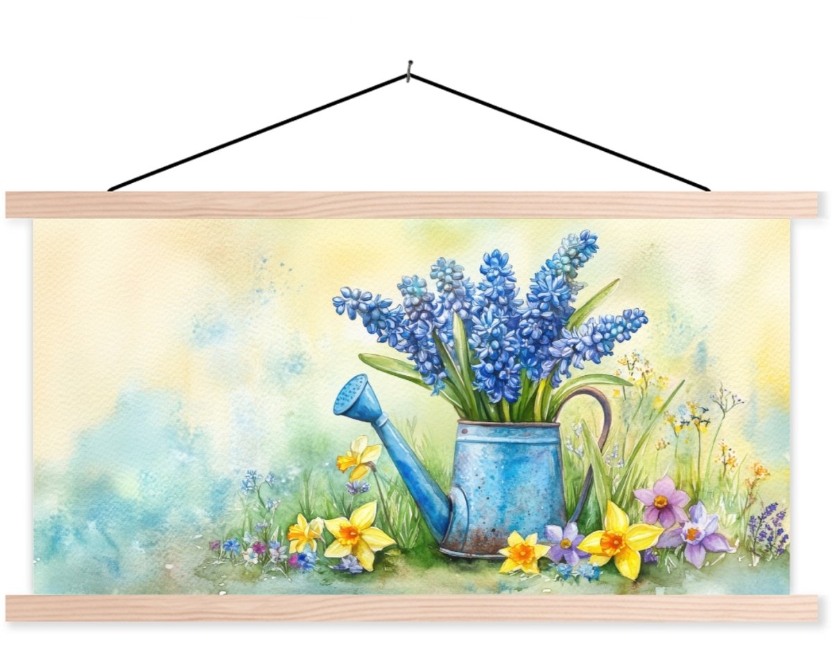 Posterhanger incl. Poster 150x75 cm - Schoolplaat - Gieter - Lavendel - Bloesems - Textiel