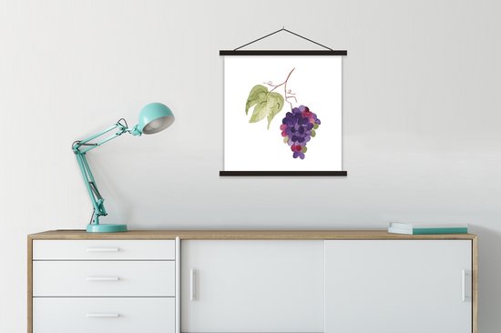 Porte-affiche avec affiche - Affiche scolaire - Raisins - Feuilles - Aquarelle - 60x60 cm - Lattes noires