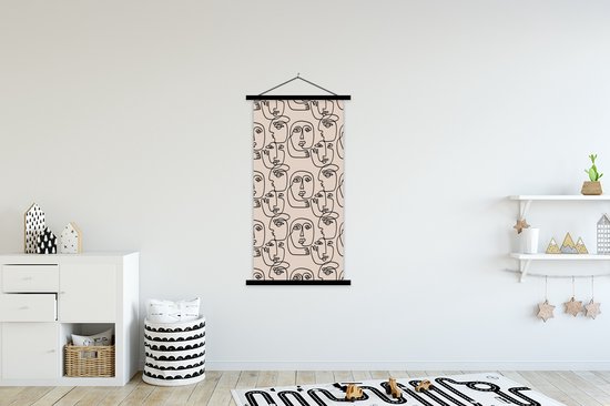 Porte-affiche avec affiche - Affiche scolaire - Motifs - Tête - Dessin au Line - 90x180 cm - Lattes noires