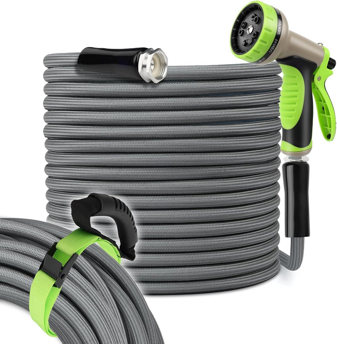 Tuinslang niet-uitbreidbaar 50 meter – flexibele lichtgewicht waterslang met 10 sproeikoppen en draagriem
