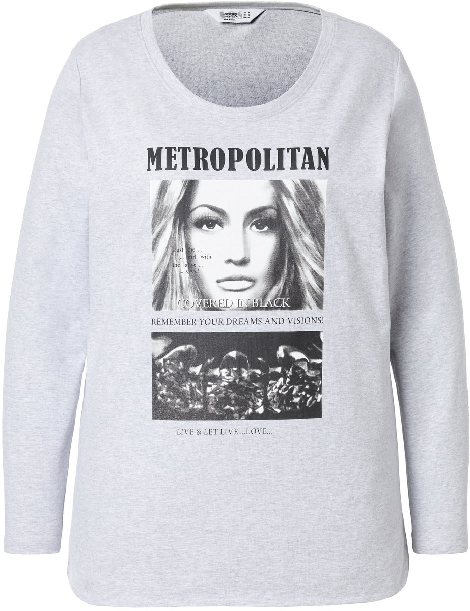 Angel of Style - Dames - T-shirt foto-print lange mouwen - Lichtgrijs melange - Maat 52