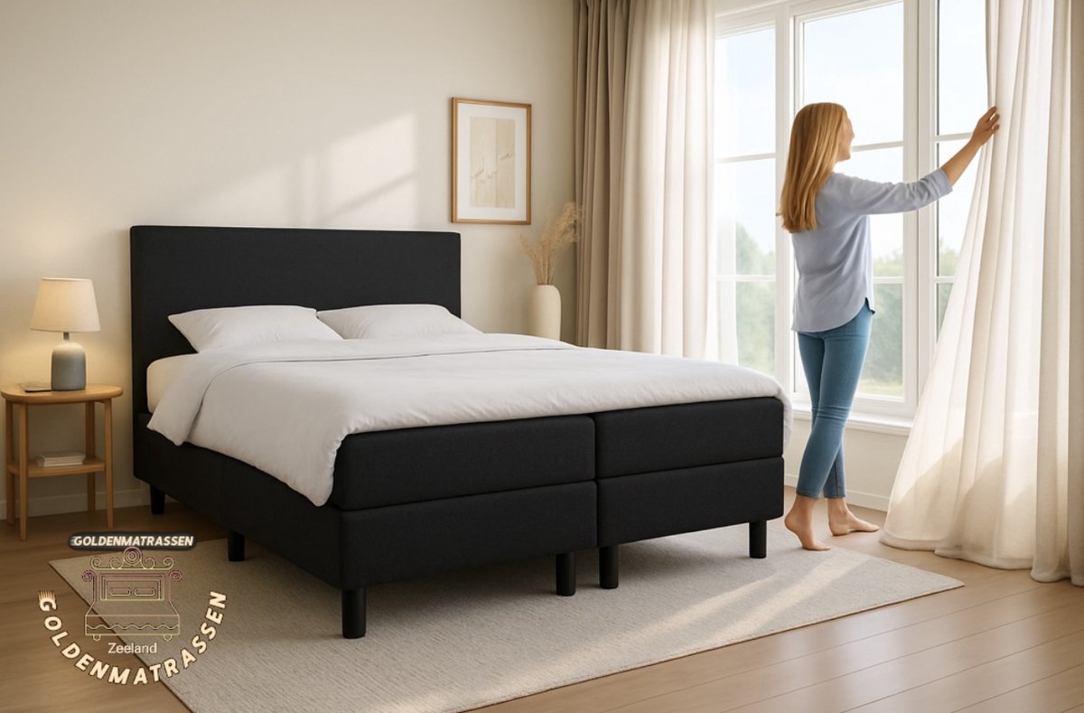 Boxspring SleepEase - 120x210 Compleet - Antraciet Glad - Golden Matrassen Zeeland