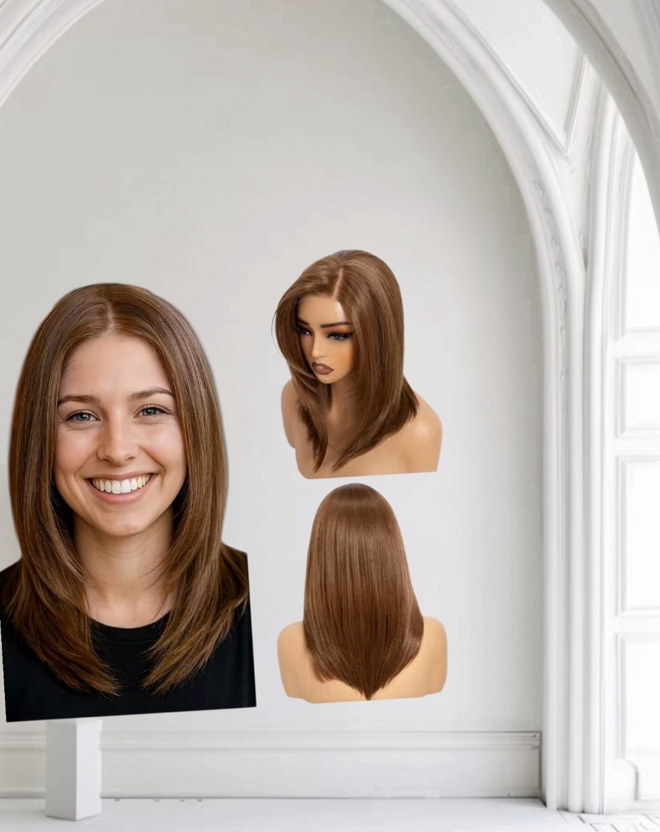 Biologisch Synthetische Haar Pruik – Chocolade #4 – Hittebestendig – 18 inch (45 cm) – Front Lace 13x4 – Luxe Steile Pruik voor Dames – Natuurlijke Look- Frazimashop