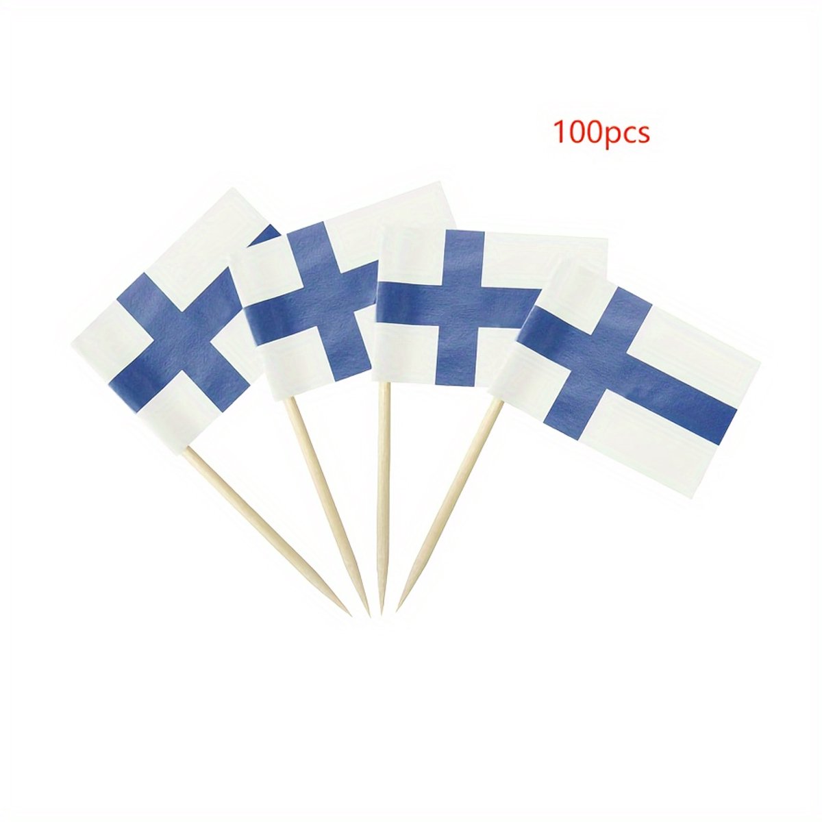 100 stks houten Finland vlag cocktailprikkers